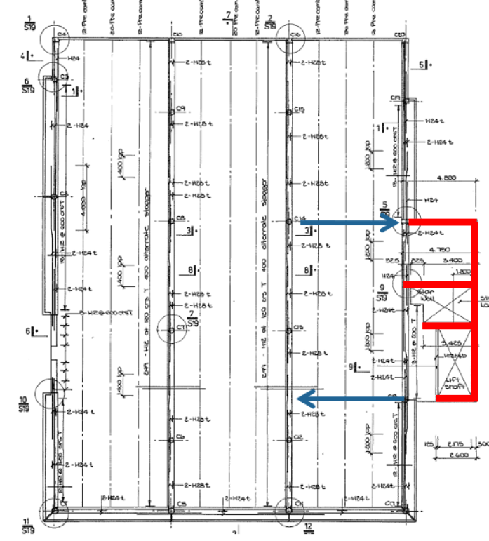 Push-pull coupling force which would have been generated between the floor diaphragm and building core.  This was caused by the torsional response of the building due to eccentricity between the centre of mass and centre of stiffness of the building.