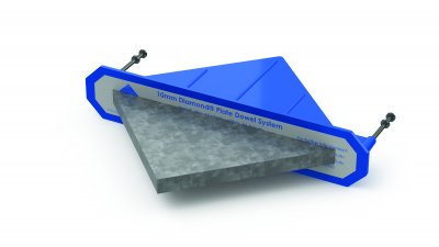 Image of a diamond dowel, an effective system for a construction join in slabs on grade.