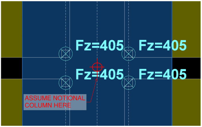I chose to assume a "notional column" in the middle of the 4 point cluster for the shipping container support points.