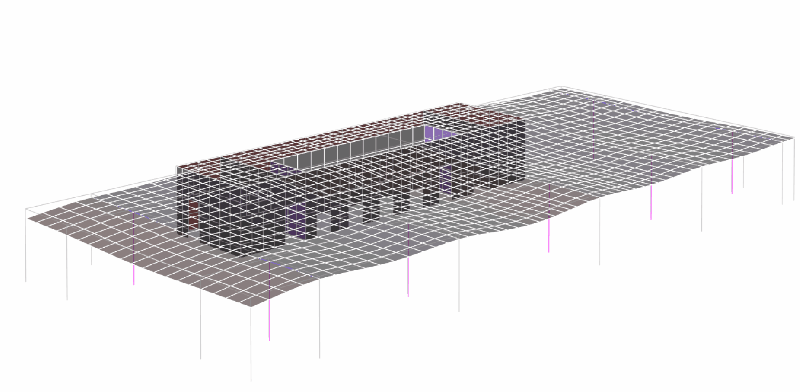 An isolated single floor from an example building with animation of self-weight deflected shape. Checking the deflected shape animation for your floors is a great way to ensure your ETABS model is correct.